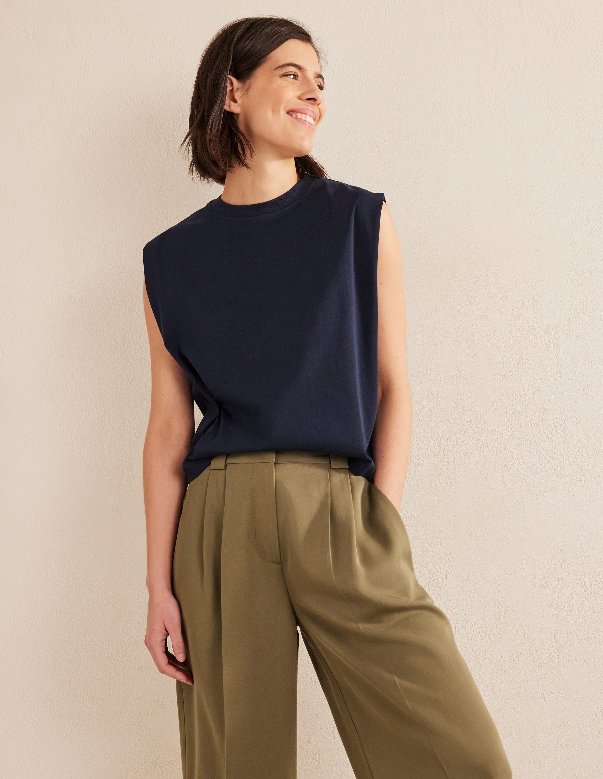 Perfect Cotton Sleeveless Top-Navy - Image 1