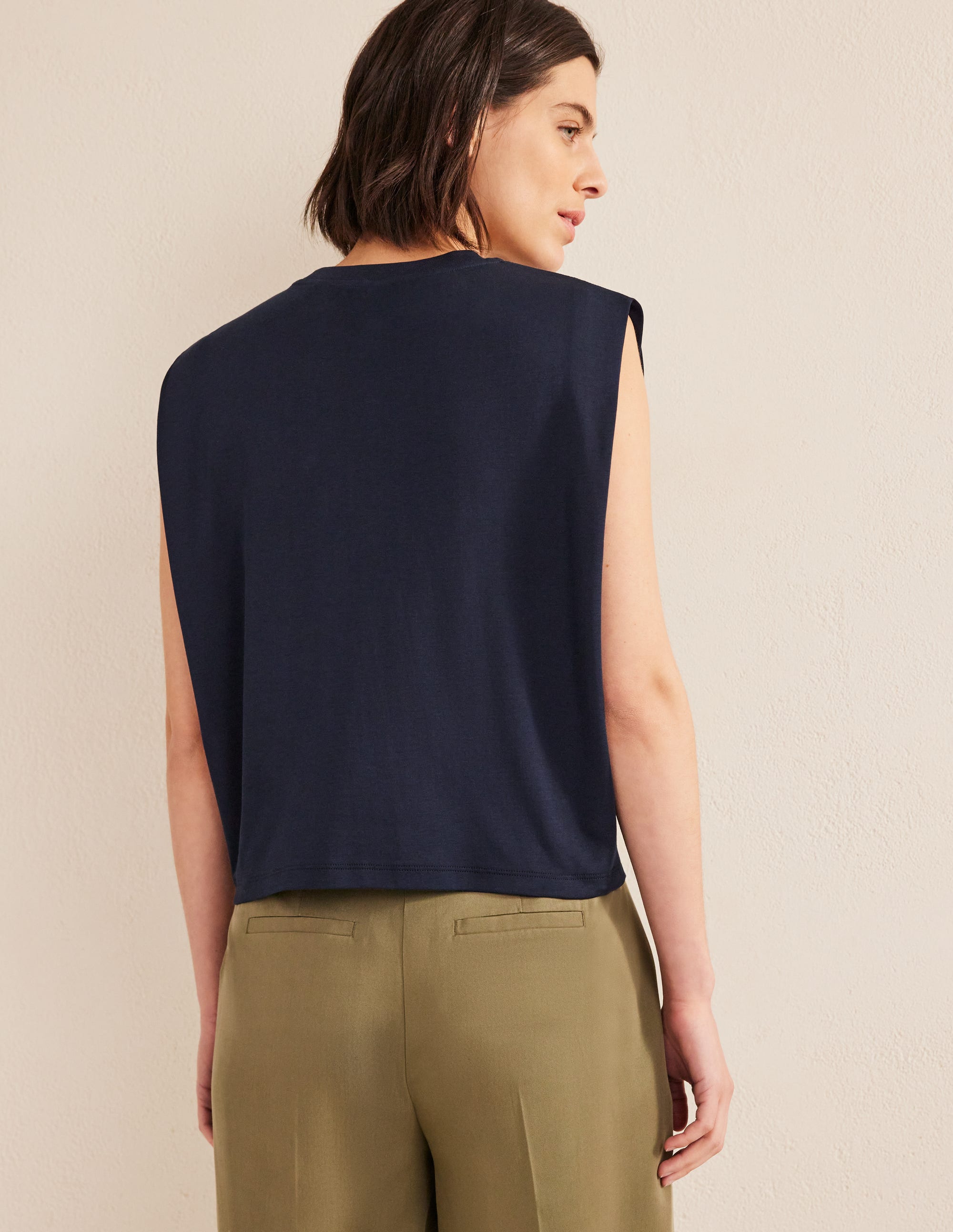 Perfect Cotton Sleeveless Top-Navy - Image 3