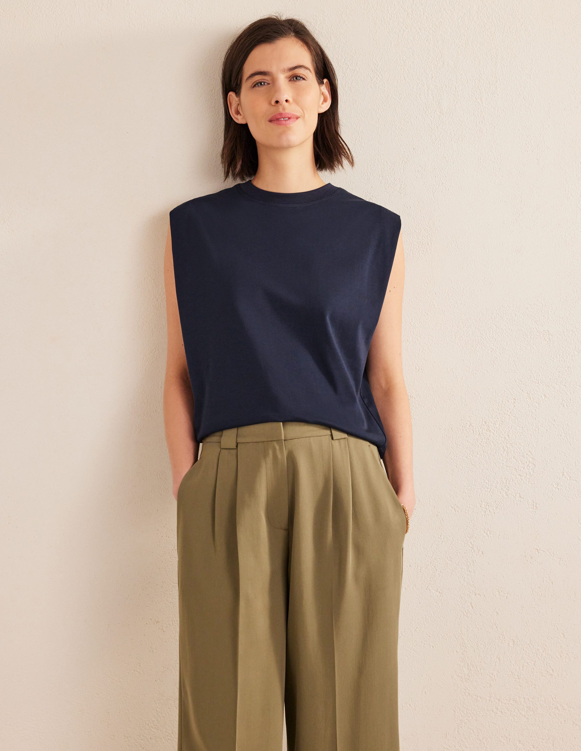 Perfect Cotton Sleeveless Top-Navy - Image 4