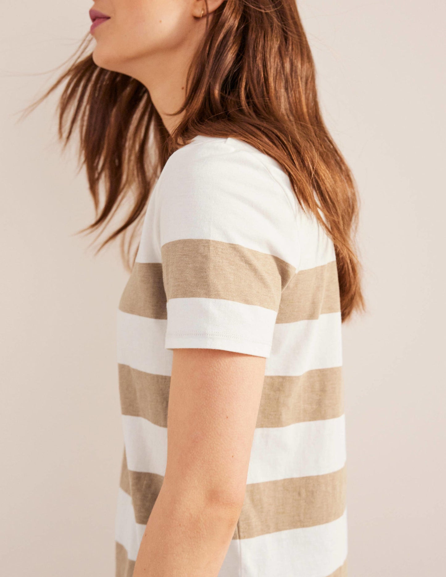 Bea Short Sleeve Breton-Ivory, Camel Wide Stripe