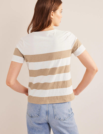 Bea Short Sleeve Breton-Ivory, Camel Wide Stripe-3