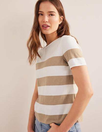 Bea Short Sleeve Breton-Ivory, Camel Wide Stripe-4