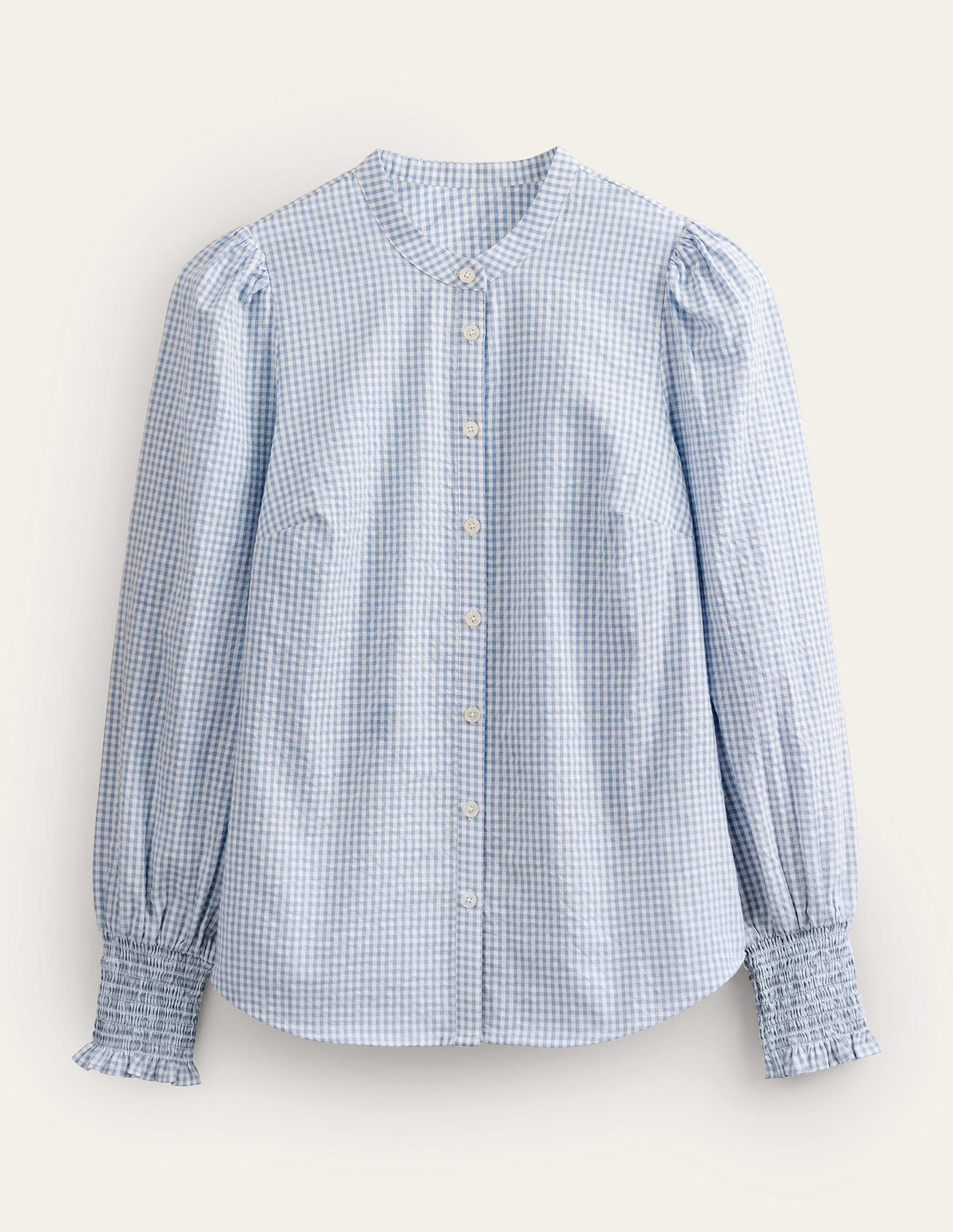 Smocked Cuff Shirt-Blue Blizzard Micro Gingham - Image 5