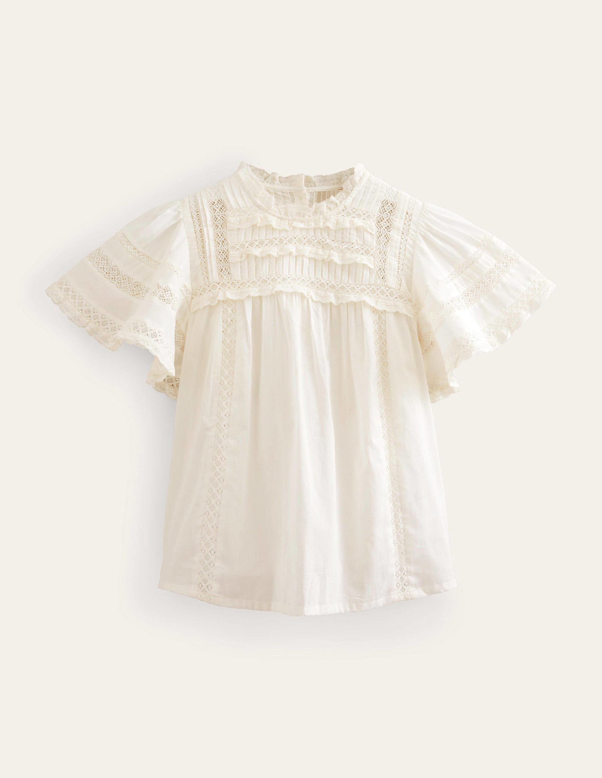 Flutter Sleeve Trim Detail Top-Ivory-5