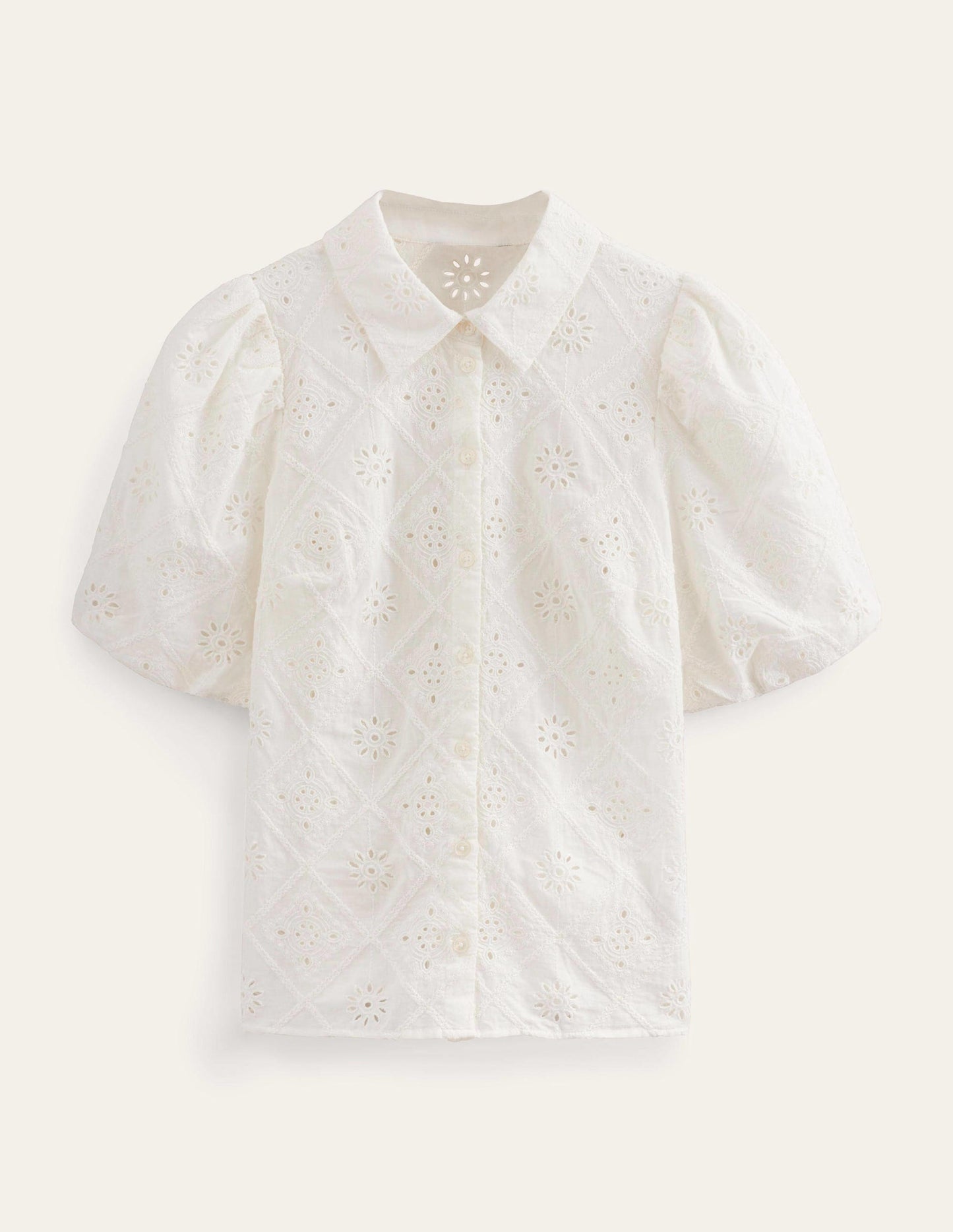Broderie Puff Sleeve Shirt-Ivory