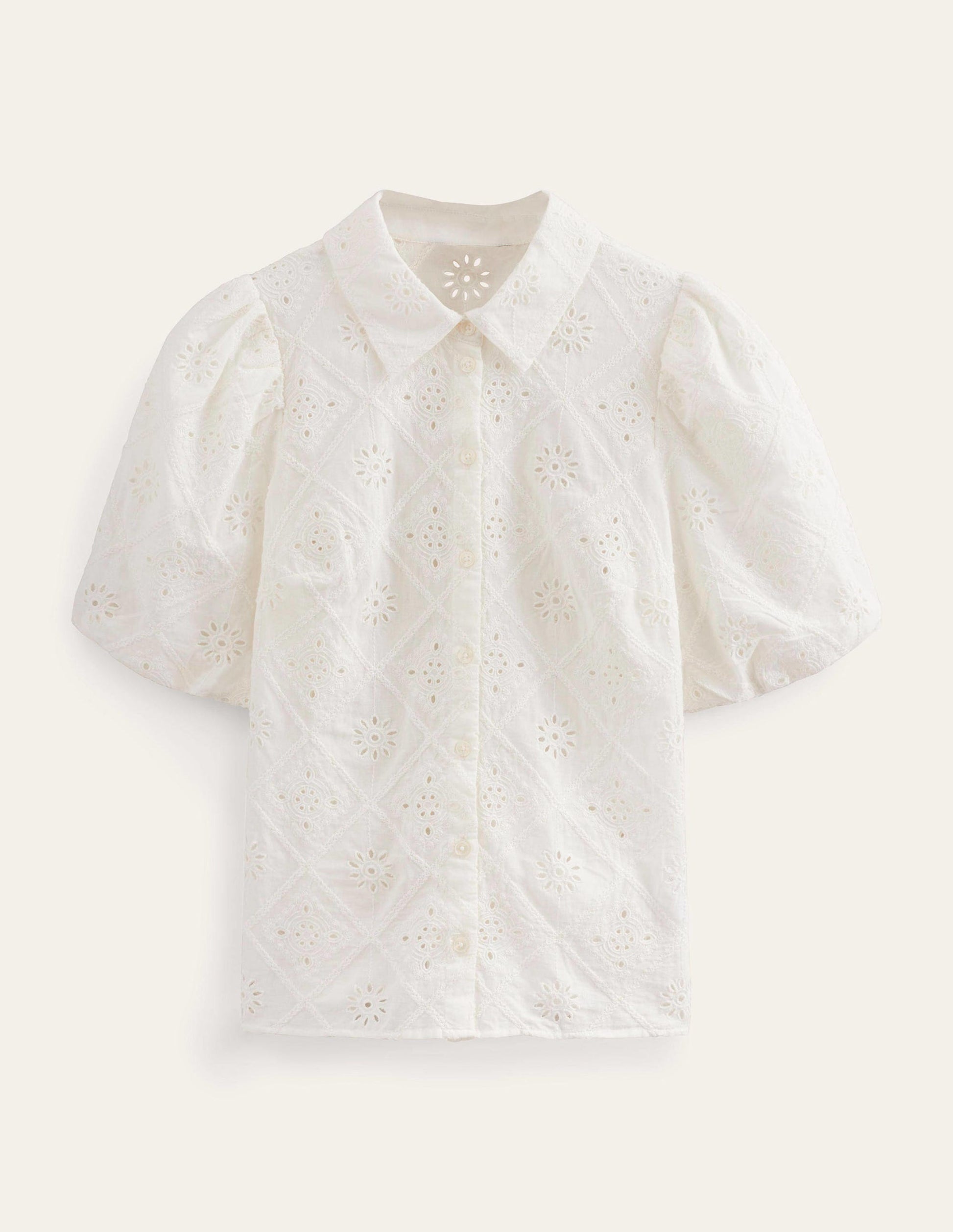Broderie Puff Sleeve Shirt-Ivory-5