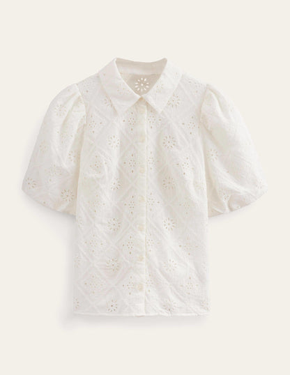Broderie Puff Sleeve Shirt-Ivory-5