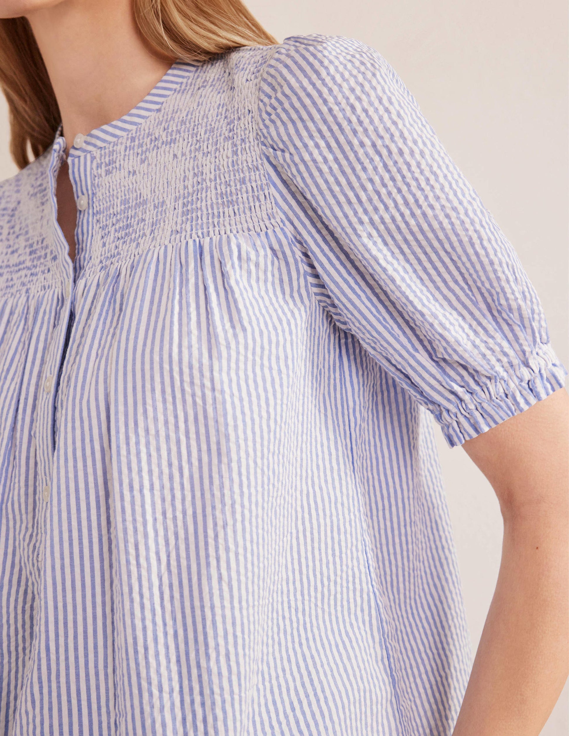 Puff Sleeve Seersucker Popover-Provence & Ivory Seersucker-2