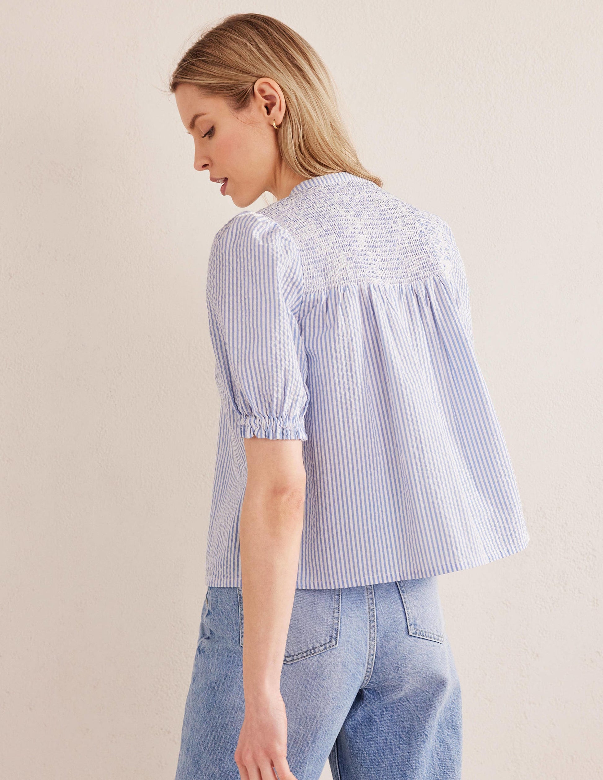 Puff Sleeve Seersucker Popover-Provence & Ivory Seersucker-3