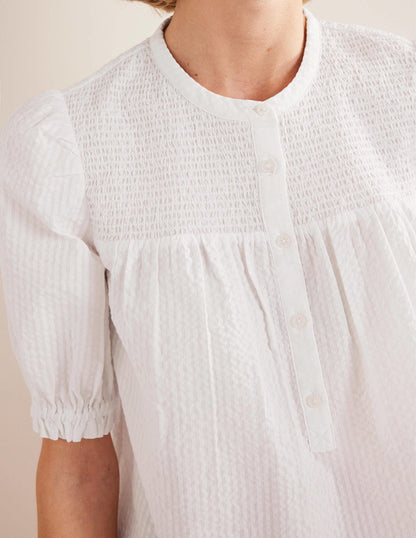 Puff Sleeve Seersucker Popover-White