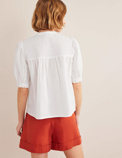 Puff Sleeve Seersucker Popover-White