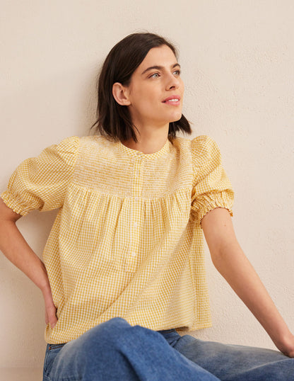 Puff Sleeve Seersucker Popover-Sweet Honeycomb Gingham