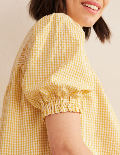Puff Sleeve Seersucker Popover-Sweet Honeycomb Gingham