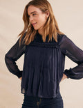 Georgette Trim Top-Navy