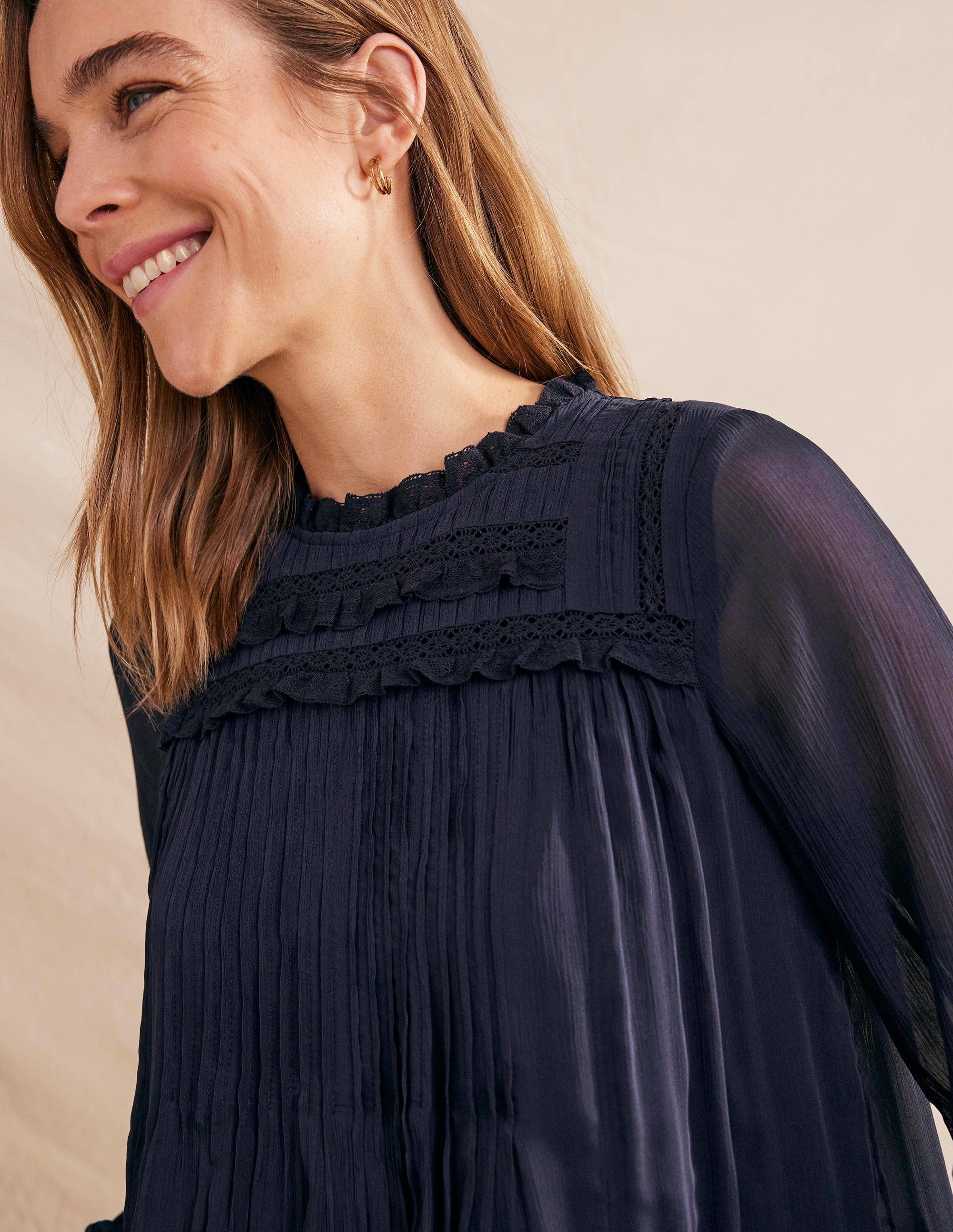 Georgette Trim Top-Navy - Image 2