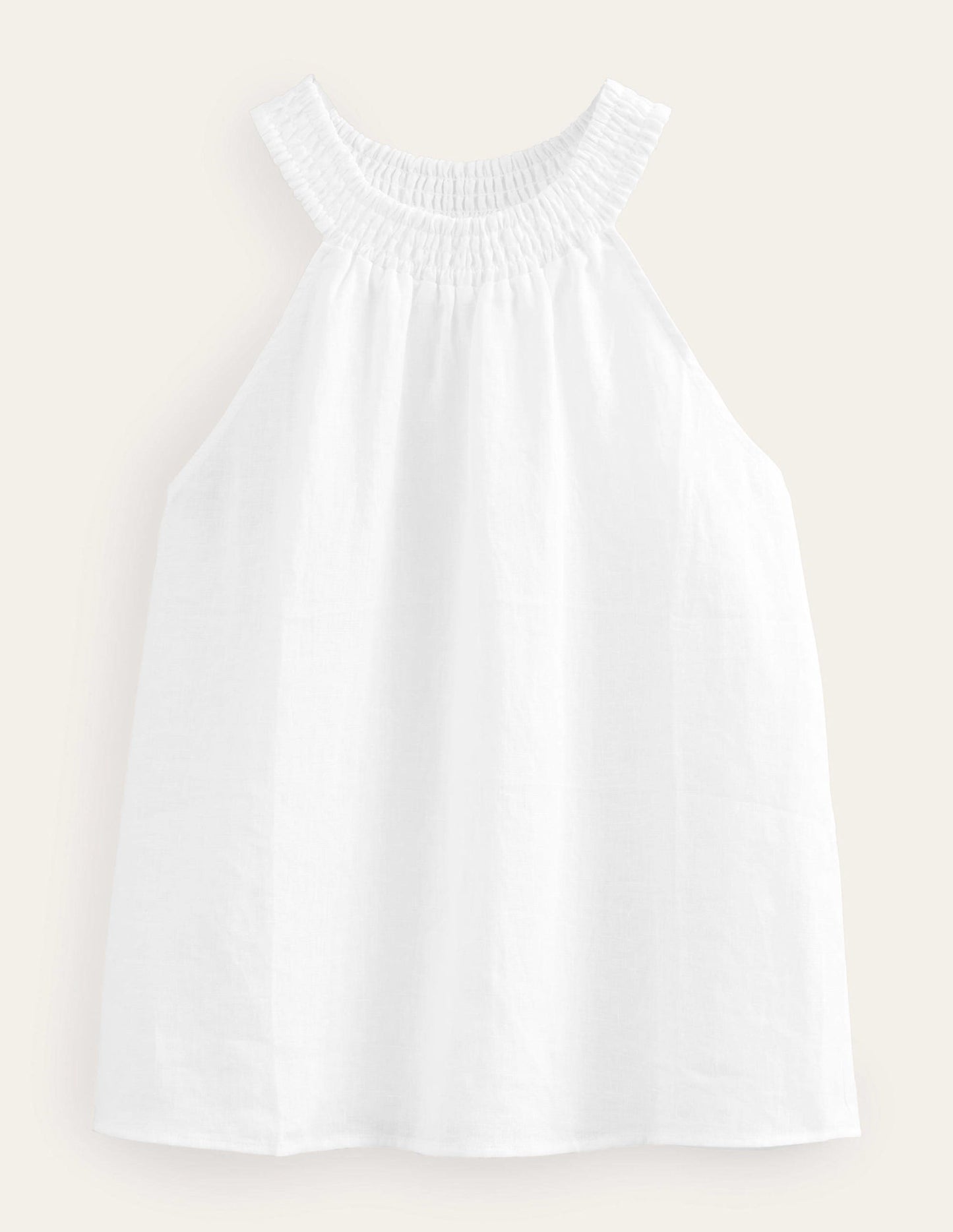 Linen Smocked Halter Top-White