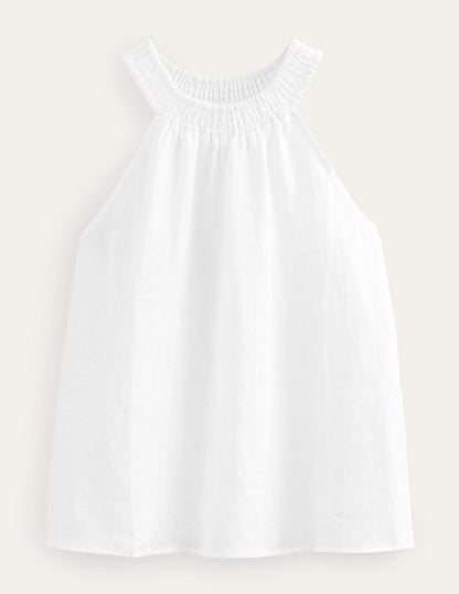 Linen Smocked Halter Top-White