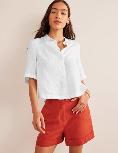 Short Sleeve Linen Shirt-White