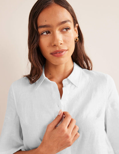 Short Sleeve Linen Shirt-White