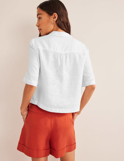 Short Sleeve Linen Shirt-White