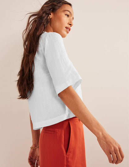 Short Sleeve Linen Shirt-White