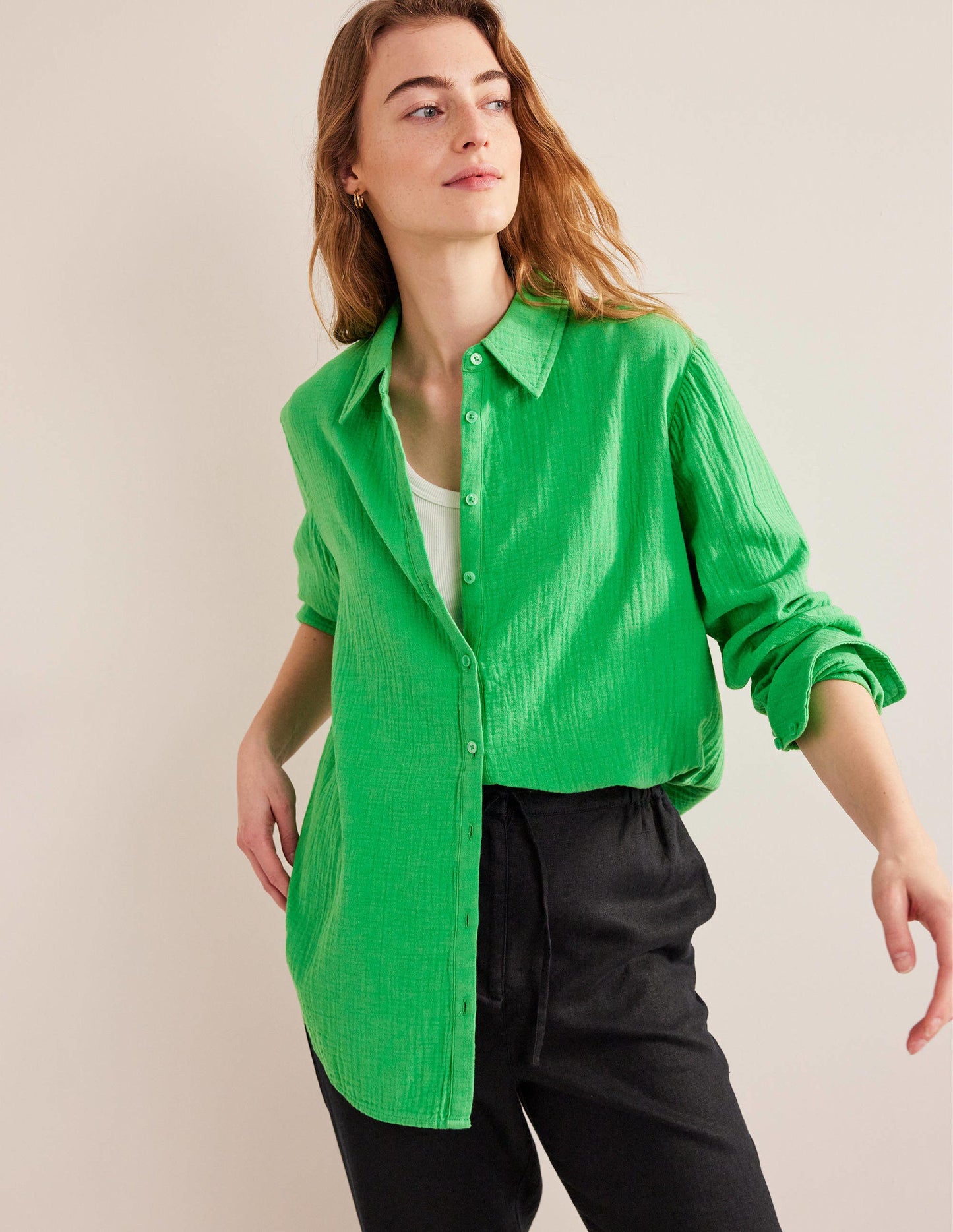 Cotton Texture Shirt-Bright Green