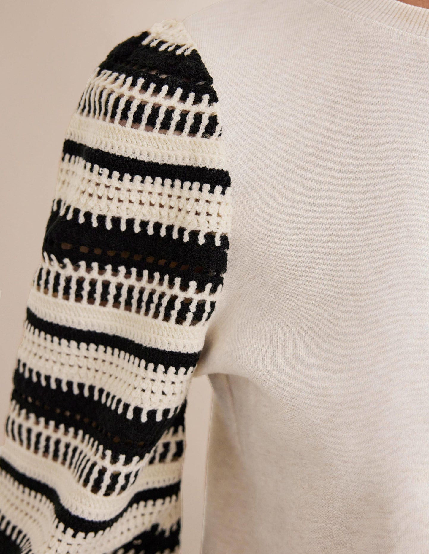 Crochet Sweatshirt-Oatmeal Marl, Crochet Sleeve