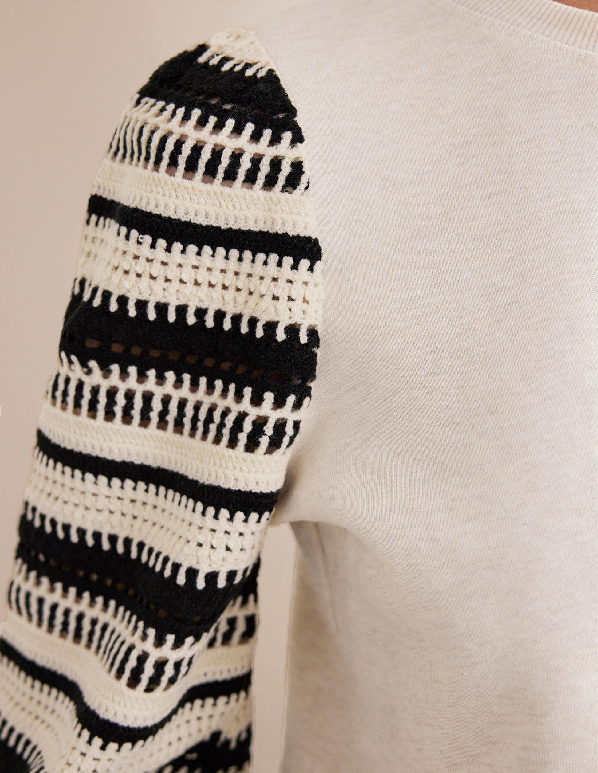 Crochet Sweatshirt-Oatmeal Marl, Crochet Sleeve-2