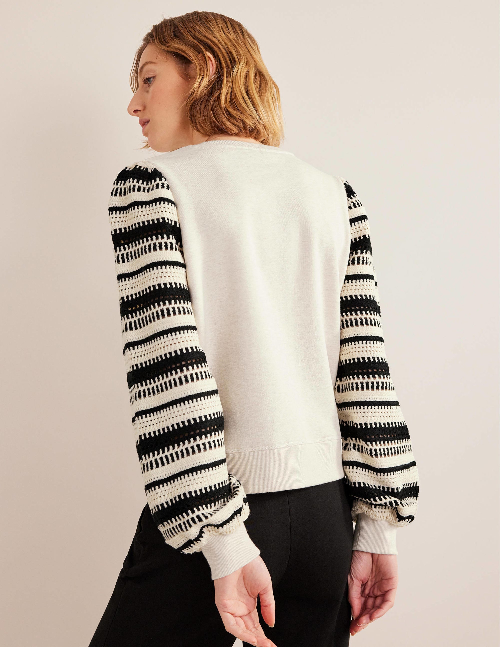 Crochet Sweatshirt-Oatmeal Marl, Crochet Sleeve - Image 3