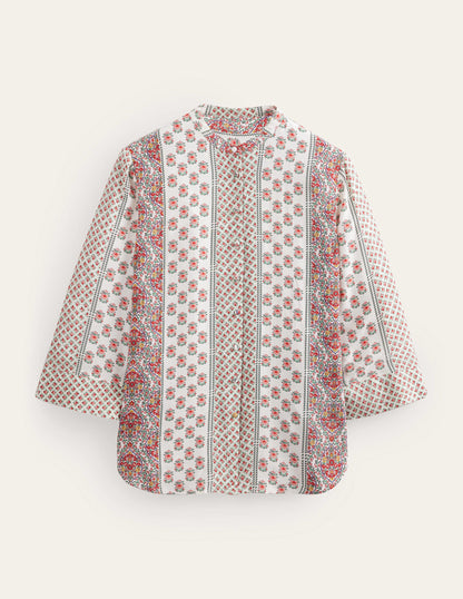 Wide Sleeve Relaxed Blouse-Rose Pink, Dainty Floret