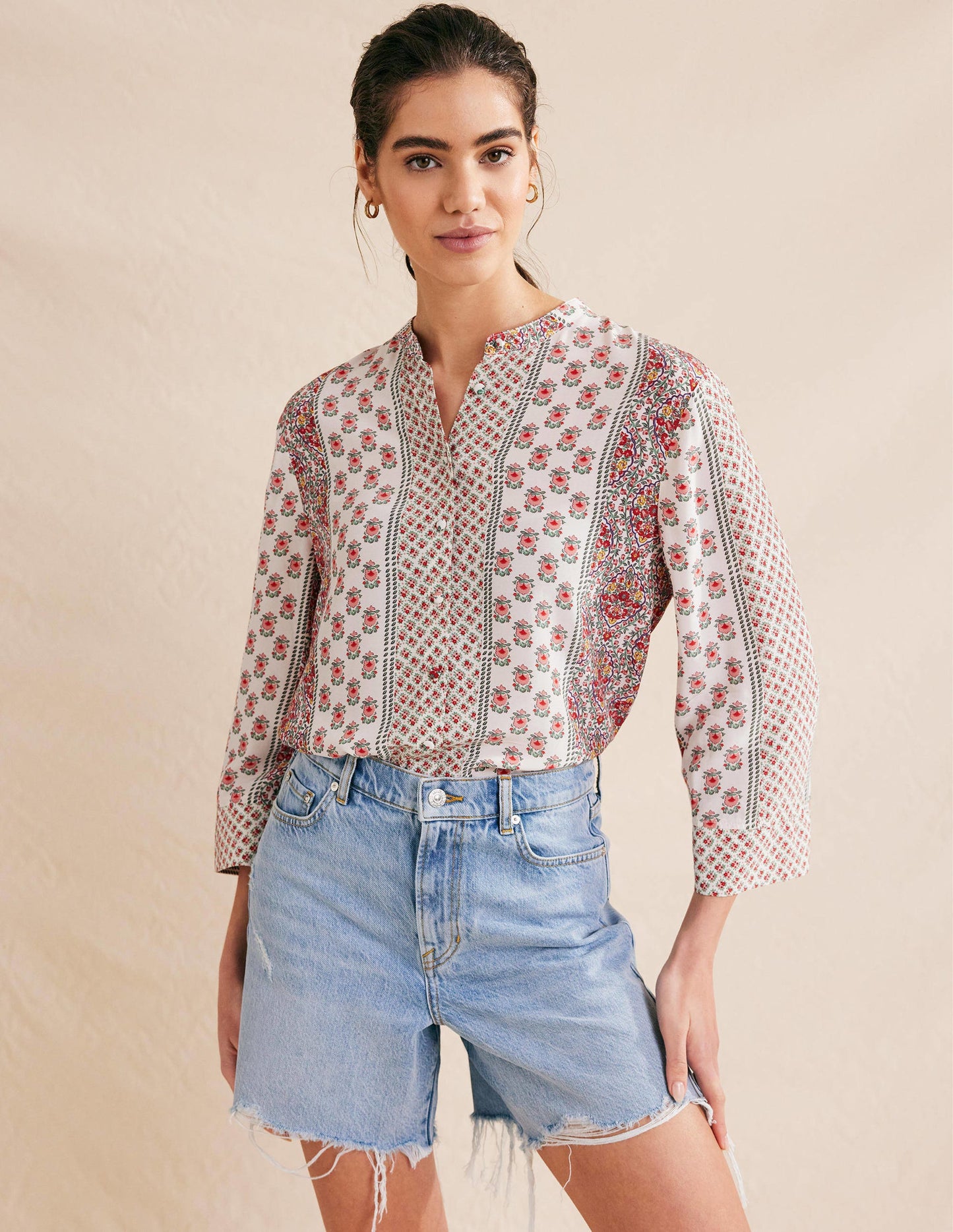Wide Sleeve Relaxed Blouse-Rose Pink, Dainty Floret