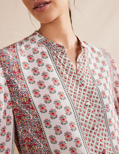 Wide Sleeve Relaxed Blouse-Rose Pink, Dainty Floret