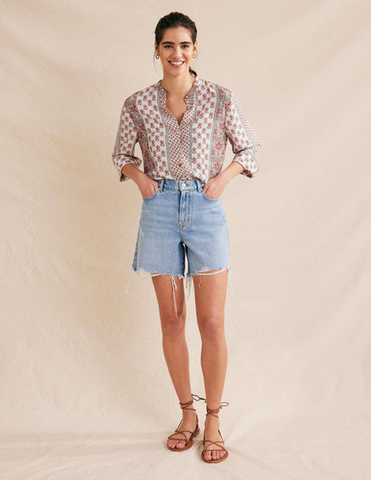 Wide Sleeve Relaxed Blouse-Rose Pink, Dainty Floret