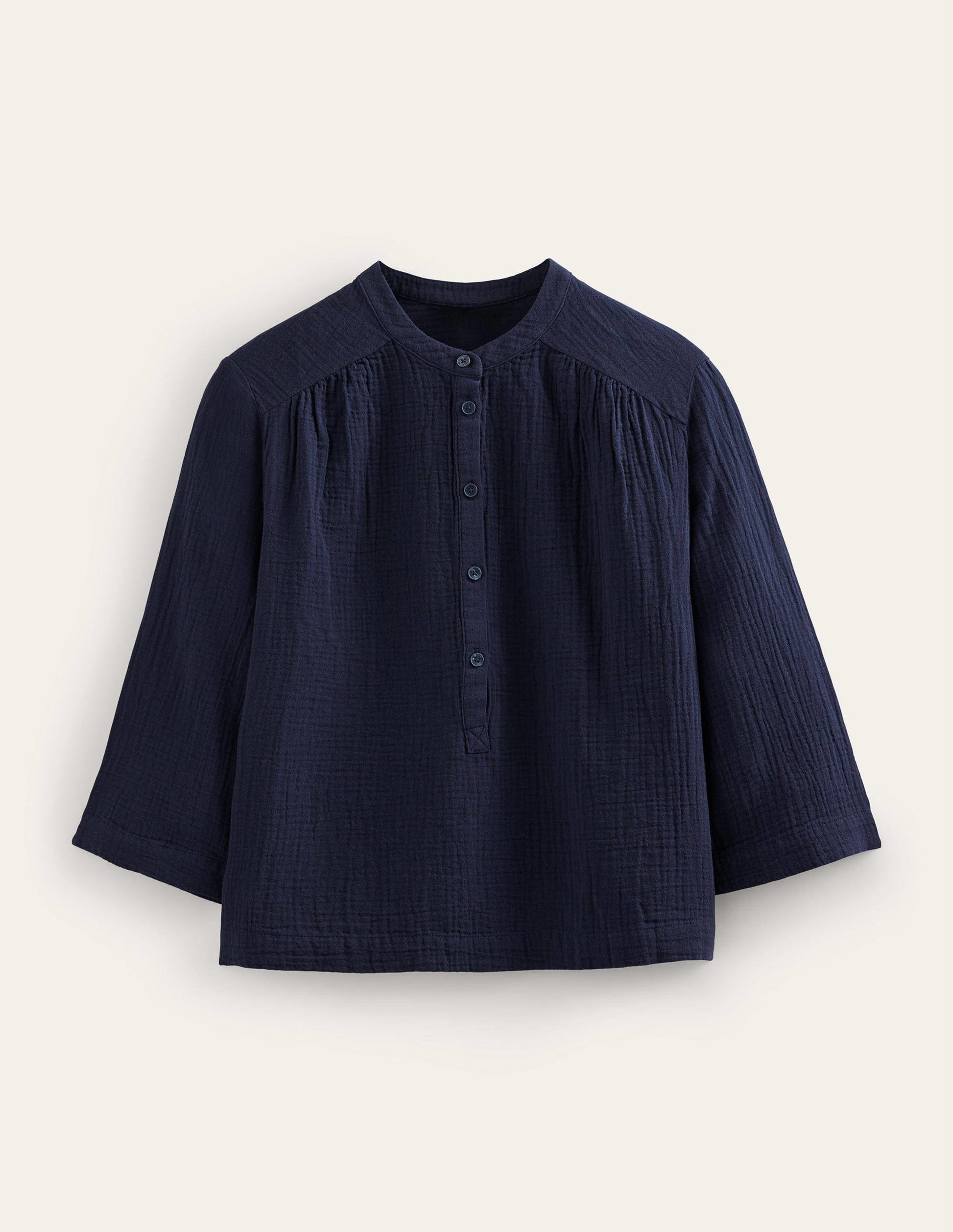 Wide Sleeve Cheesecloth Top-Navy-5