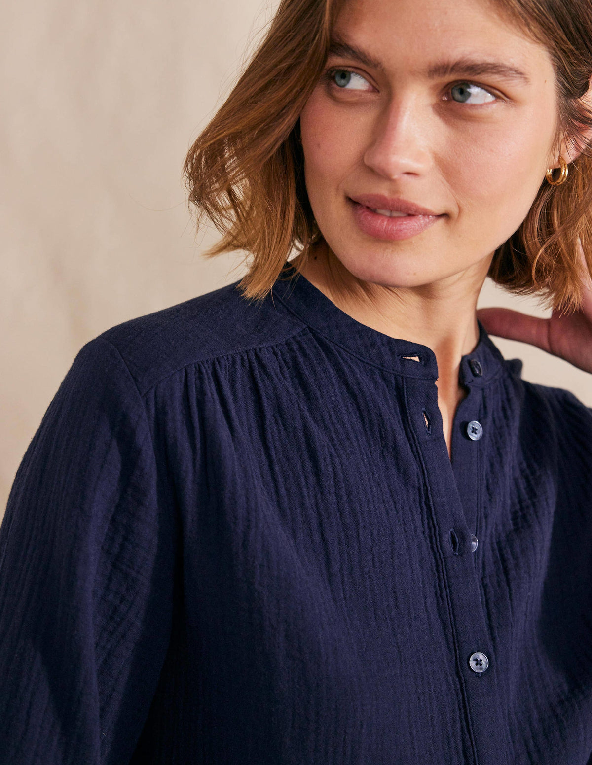 Wide Sleeve Cheesecloth Top-Navy-2