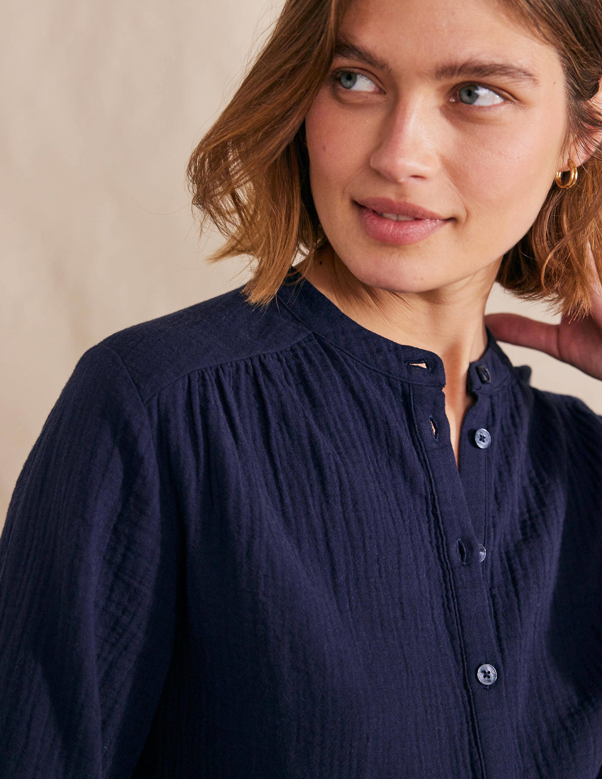 Wide Sleeve Cheesecloth Top-Navy - Image 2