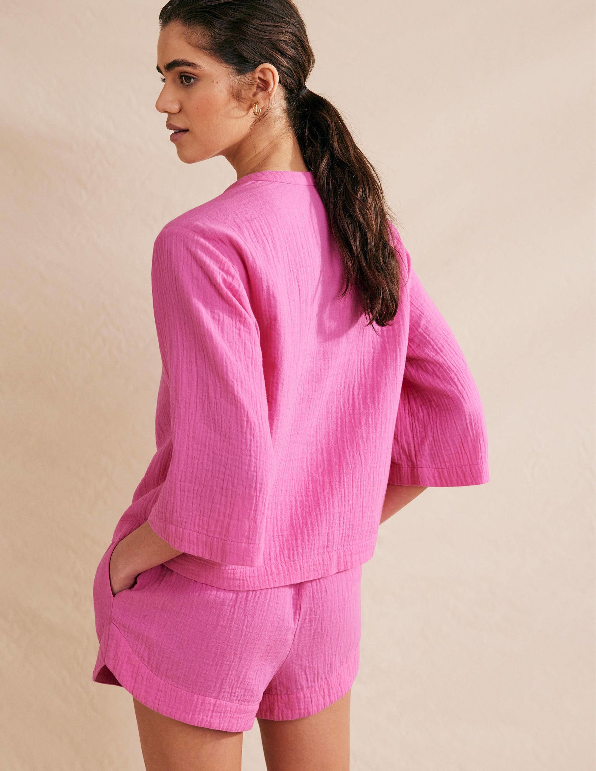 Wide Sleeve Cheesecloth Top-Festival Pink-3