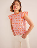 Embroidered Pom Trim Top-Watermelon Punch