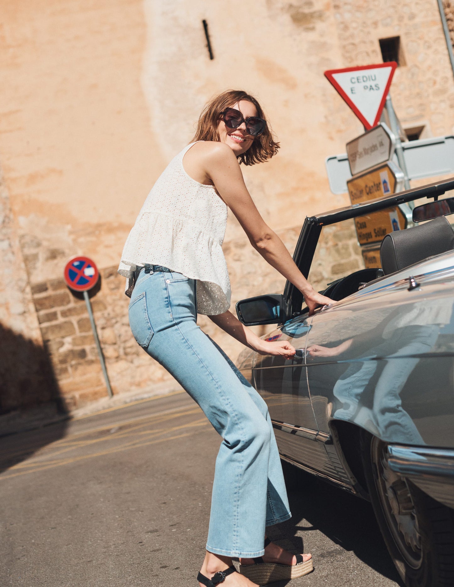Broderie Peplum Top-Ivory