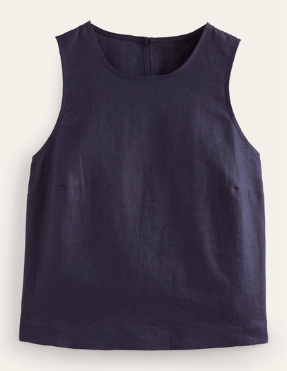 Boxy Linen Shell Top-Navy-5