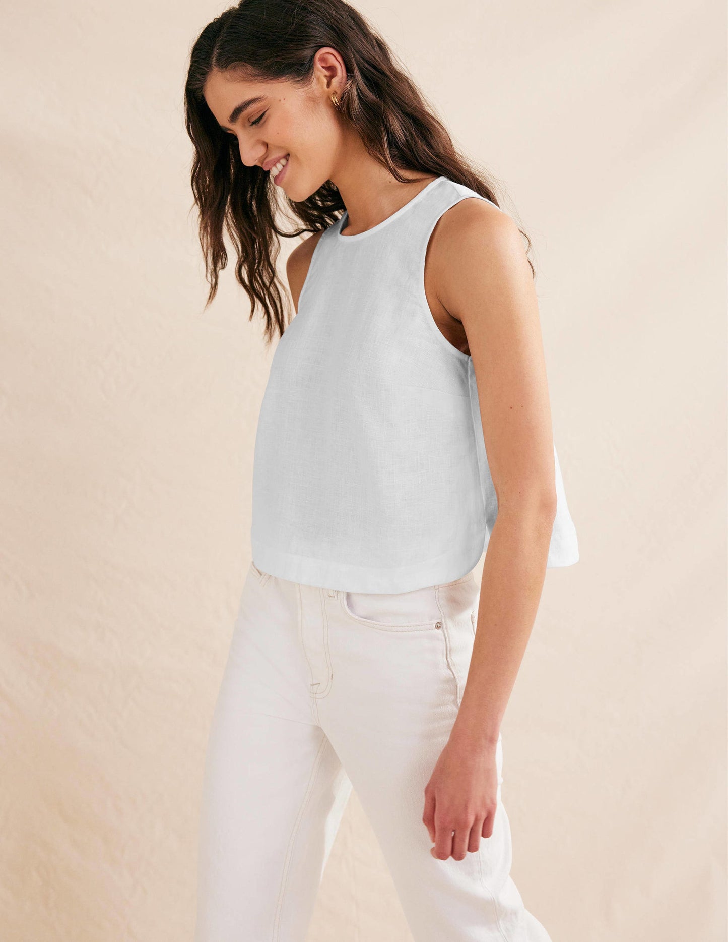 Boxy Linen Shell Top-White