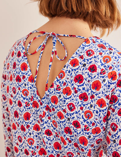Flared Long Sleeve Top-Blue Wave, Enchanting Bloom