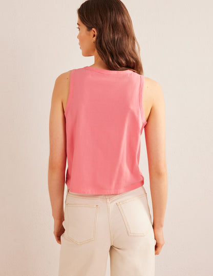 Pure Cotton Cropped Vest-Peach Sorbet