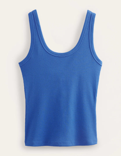 Cotton Ribbed Scoop Vest-China Blue-5