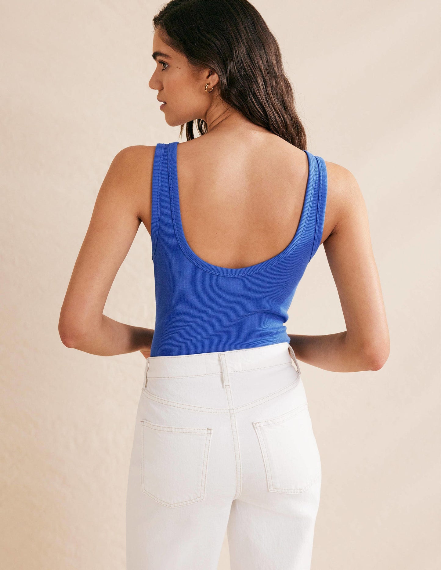 Cotton Ribbed Scoop Vest-China Blue