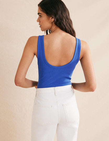Cotton Ribbed Scoop Vest-China Blue-3