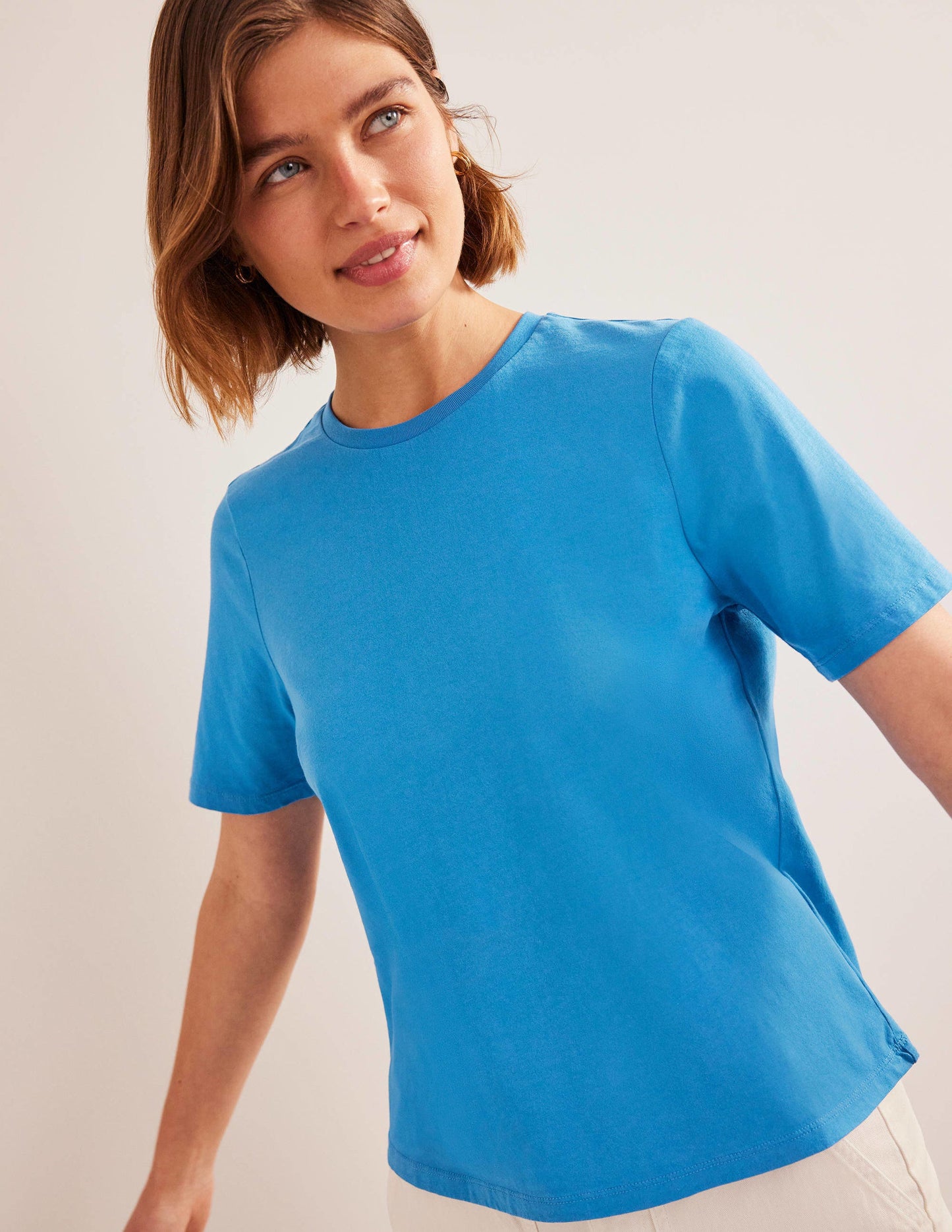 Pure Cotton Crew Neck T-shirt-China Blue