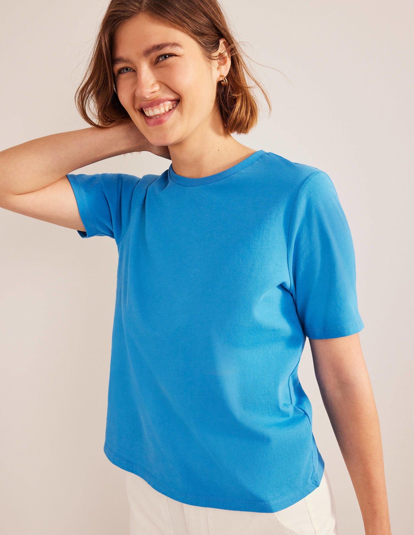 Pure Cotton Crew Neck T-shirt-China Blue