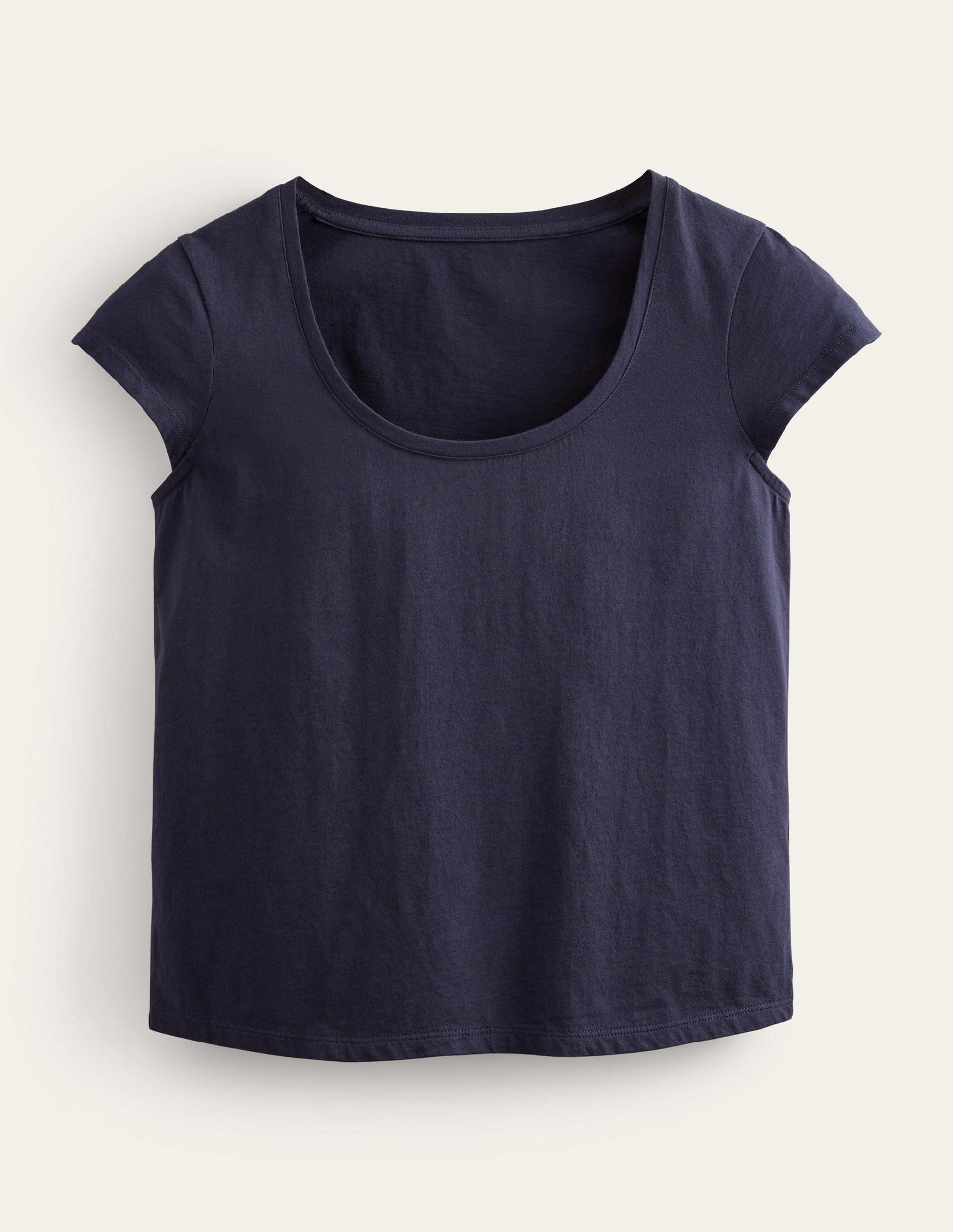 Pure Cotton Scoop Neck T-Shirt-Navy-5
