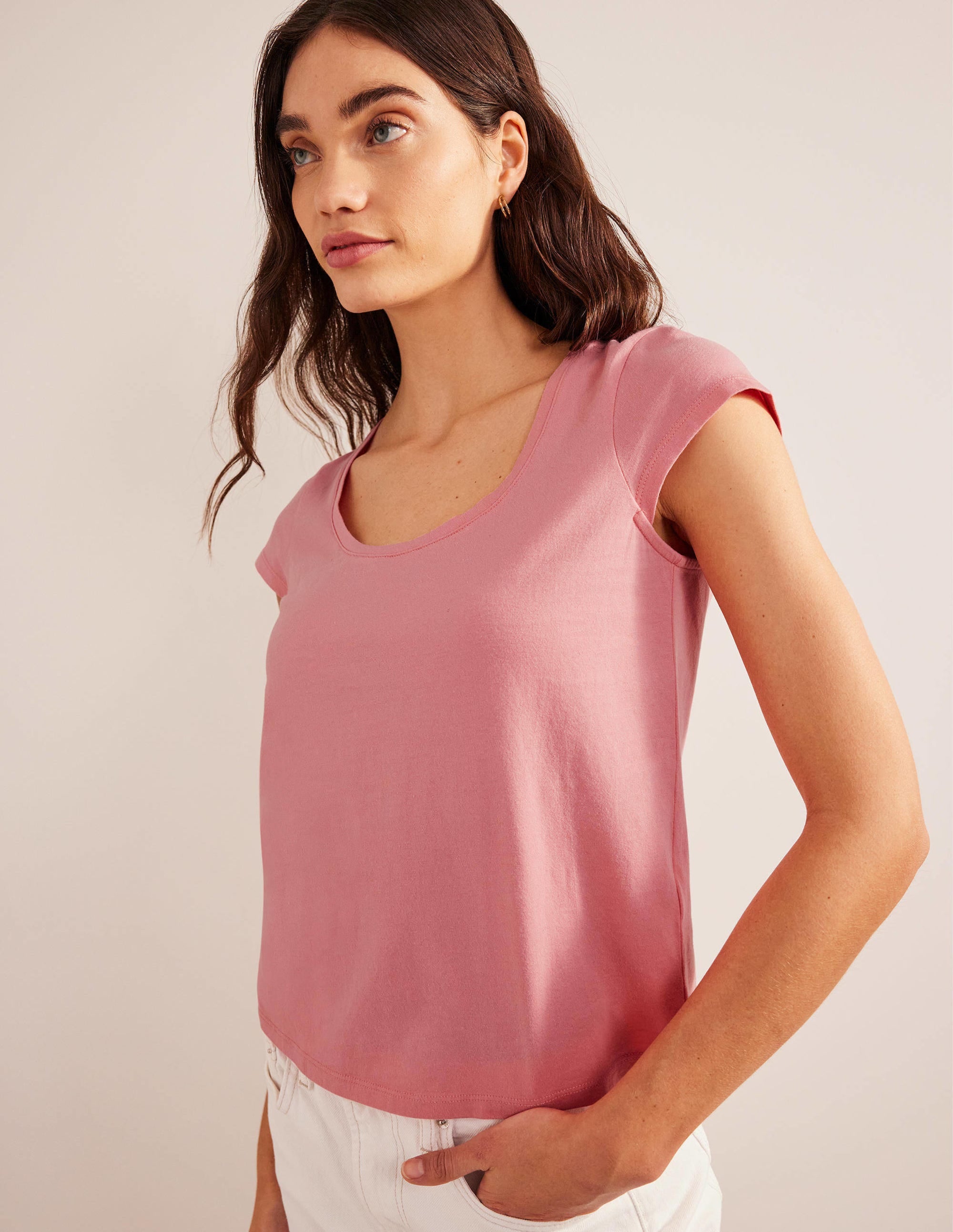 Pure Cotton Scoop Neck T-Shirt-Peach Sorbet - Image 1